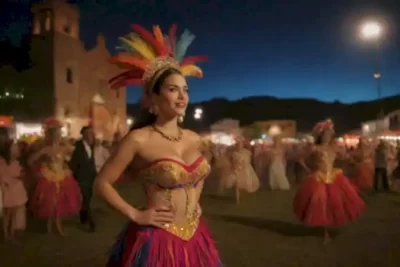 Festival latinoamericano vibrante con danzantes en trajes elaborados