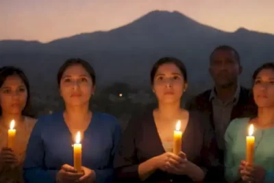 Grupo diverso de personas sosteniendo velas