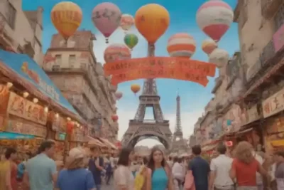 Mercado turístico vibrante con personas diversas
