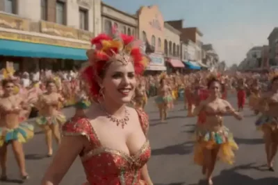 Rutas coloridas de un carnaval en una ciudad vibrante con danzas