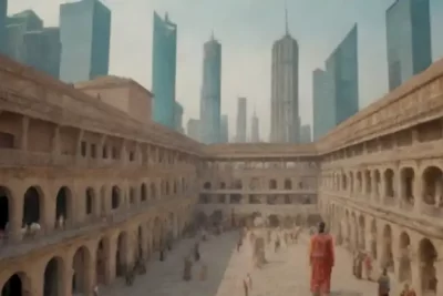 Monumento antiguo rodeado de rascacielos modernos