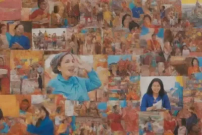 Collage colorido que muestra la diversidad cultural con personas de diferentes etnias en actividades tradicionales