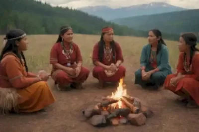 Reunión cultural indígena en América junto a un fuego