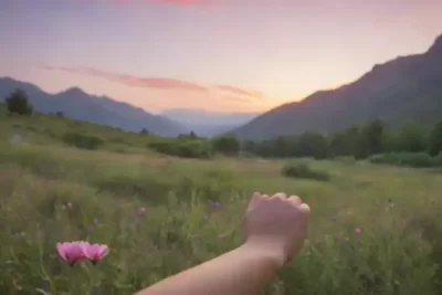 Grupo diverso de personas conversando bajo un atardecer vibrante