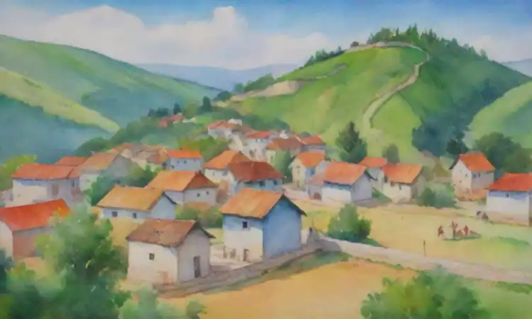 Paisaje de un encantador pueblo tradicional con festivales