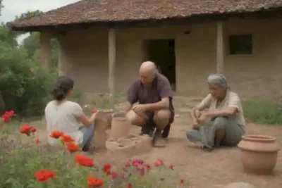 Grupo diverso restaurando un edificio antiguo en un entorno soleado