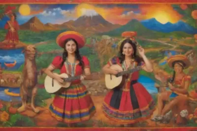 Collage colorido que muestra elementos del folklore latinoamericano