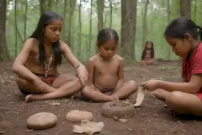 Niños indígenas participan en actividades de aprendizaje al aire libre